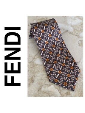 Fendi 100% Silk “F” Monogram Multicoloured Tie